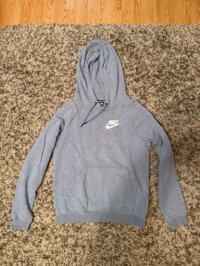 Nike Light Heather Blue Pullover Hoodie with White Logo